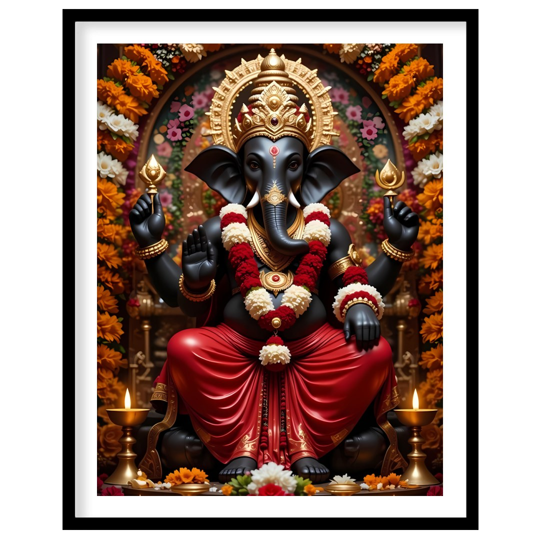 Immerse your space with the sacred tranquility of this exquisite Ganesh artwork. Surrounded by for residence