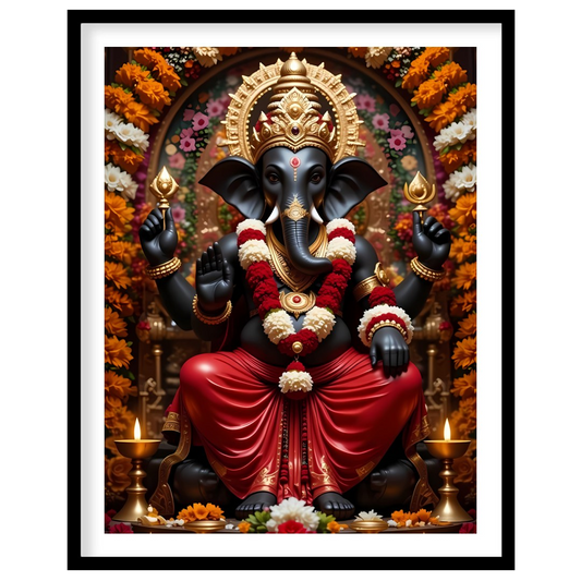 Immerse your space with the sacred tranquility of this exquisite Ganesh artwork. Surrounded by for residence