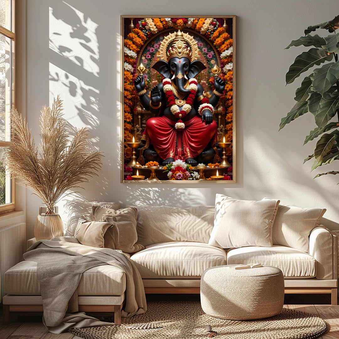 Immerse your space with the sacred tranquility of this exquisite Ganesh artwork. Surrounded by for Sitting Area