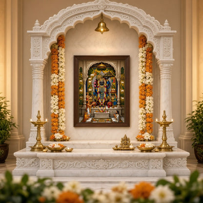 Immerse yourself in the divine grace of Shrinathji depicted in this exquisite Pichwai artwork. This for Home Temple