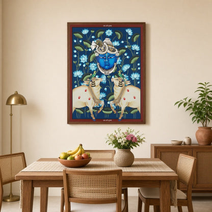 Immerse yourself in the spiritual tranquility of Pichwai art with this exquisite depiction of for Dining