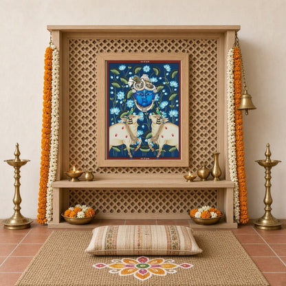 Immerse yourself in the spiritual tranquility of Pichwai art with this exquisite depiction of for Home Temple