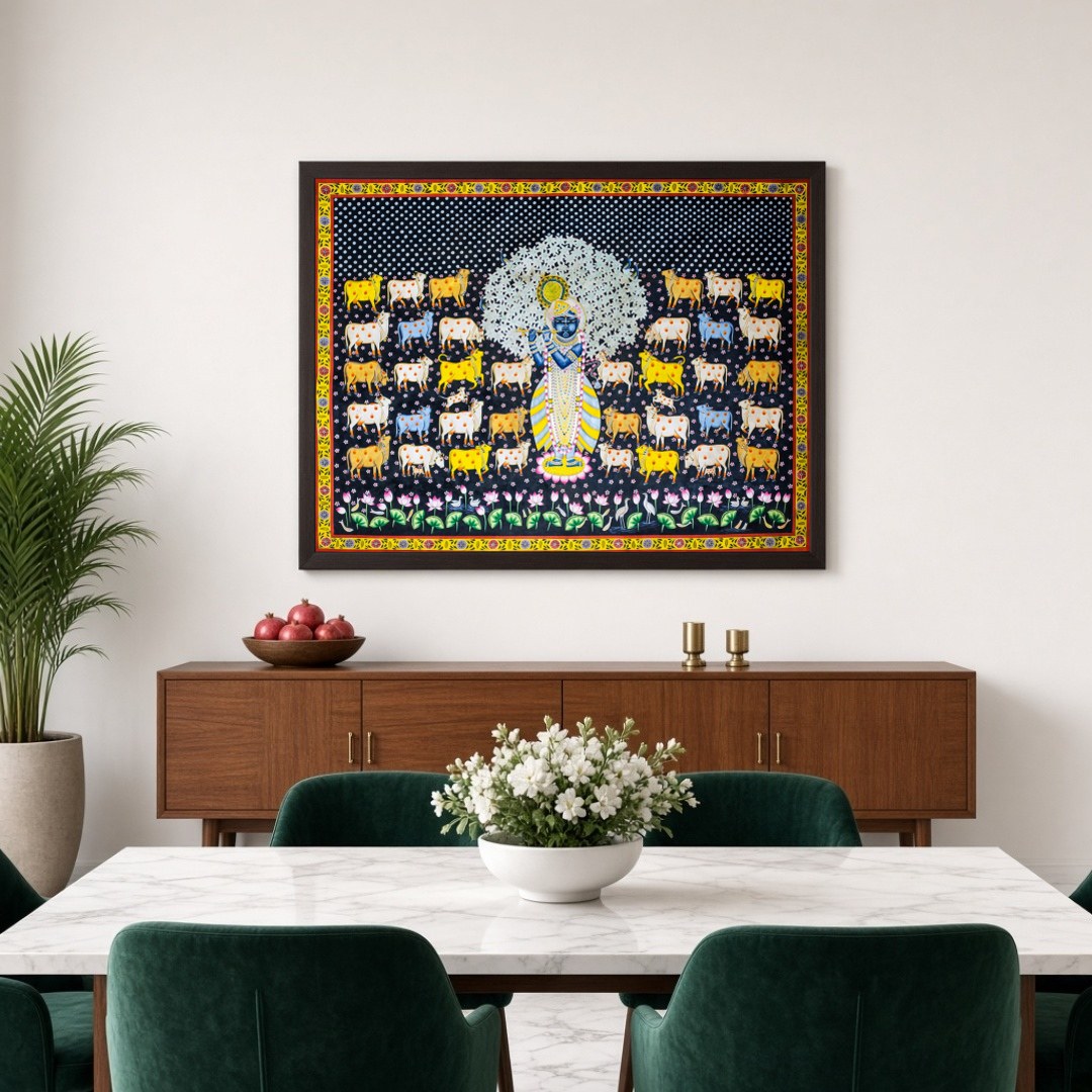 Immerse your space with the divine tranquility of Shrinathji surrounded by a gathering of sacred for Dining