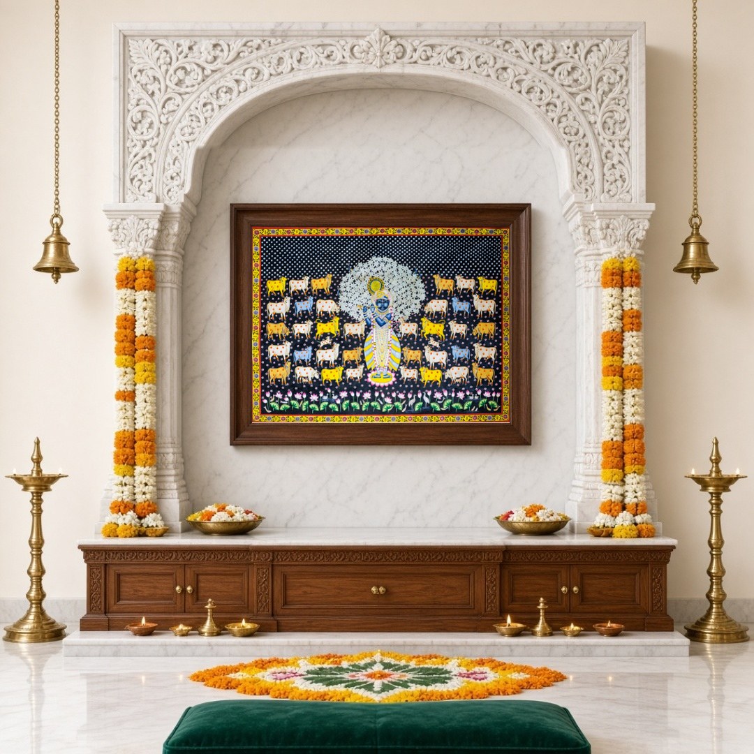 Immerse your space with the divine tranquility of Shrinathji surrounded by a gathering of sacred for Home Temple