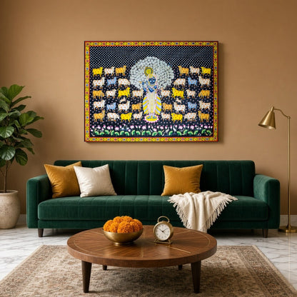Immerse your space with the divine tranquility of Shrinathji surrounded by a gathering of sacred for Living Room
