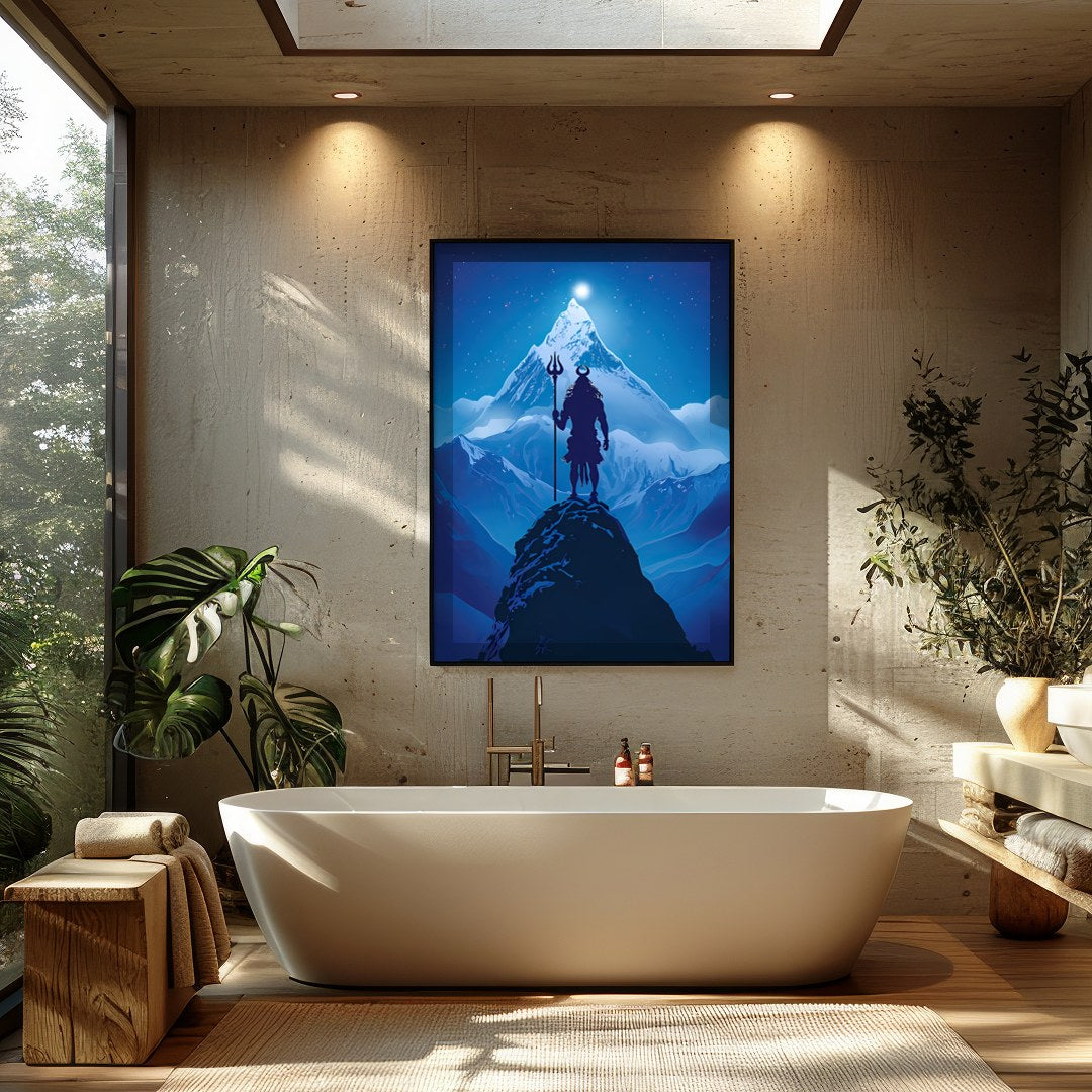 Embrace the mystical allure of this captivating artwork depicting a majestic figure silhouetted for Bathroom