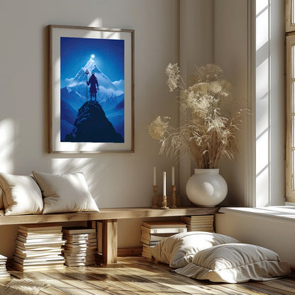 Embrace the mystical allure of this captivating artwork depicting a majestic figure silhouetted for living-space