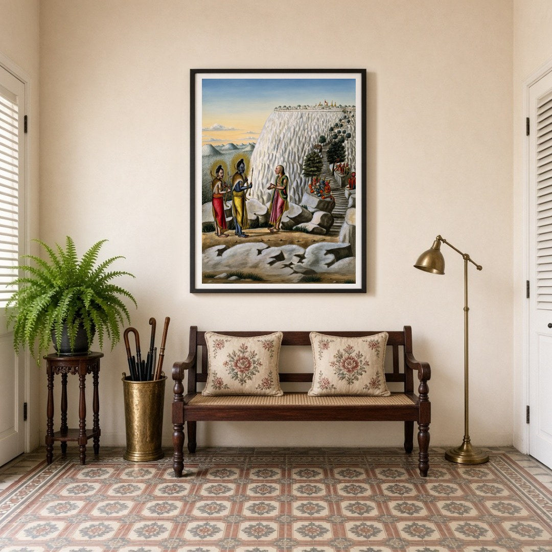 Immerse yourself in the sacred epic of Ramayana with this exquisite artwork, capturing Lord Rama for Entrance