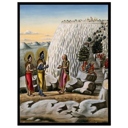 Immerse yourself in the sacred epic of Ramayana with this exquisite artwork, capturing Lord Rama for hallway