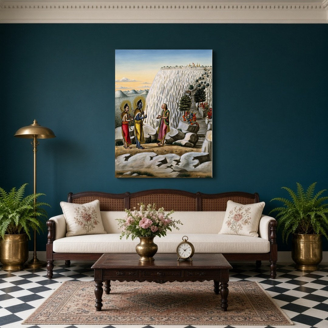 Immerse yourself in the sacred epic of Ramayana with this exquisite artwork, capturing Lord Rama for Living Room
