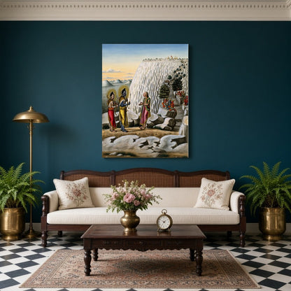 Immerse yourself in the sacred epic of Ramayana with this exquisite artwork, capturing Lord Rama for Living Room