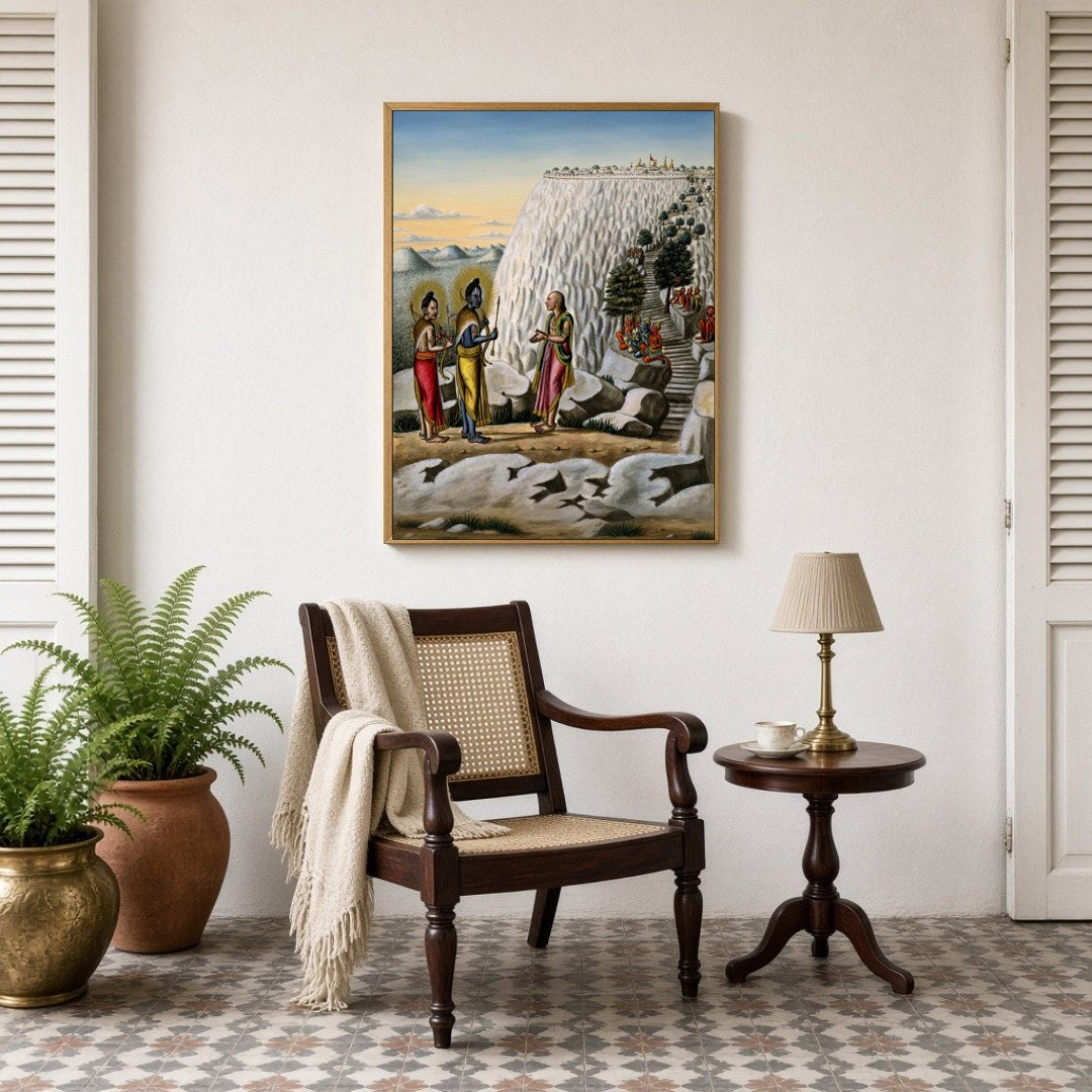 Immerse yourself in the sacred epic of Ramayana with this exquisite artwork, capturing Lord Rama for Sitting Lounge
