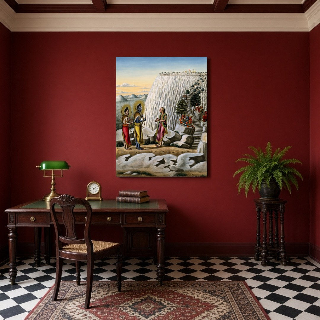 Immerse yourself in the sacred epic of Ramayana with this exquisite artwork, capturing Lord Rama for Study