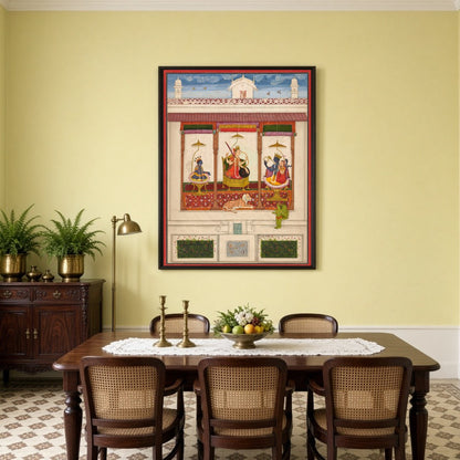 Experience the divine balance of power with this exquisite Indo-Mughal artwork depicting the cosmic for Dining