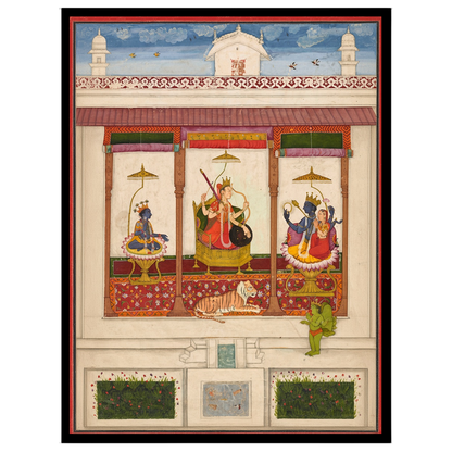 Experience the divine balance of power with this exquisite Indo-Mughal artwork depicting the cosmic for haven