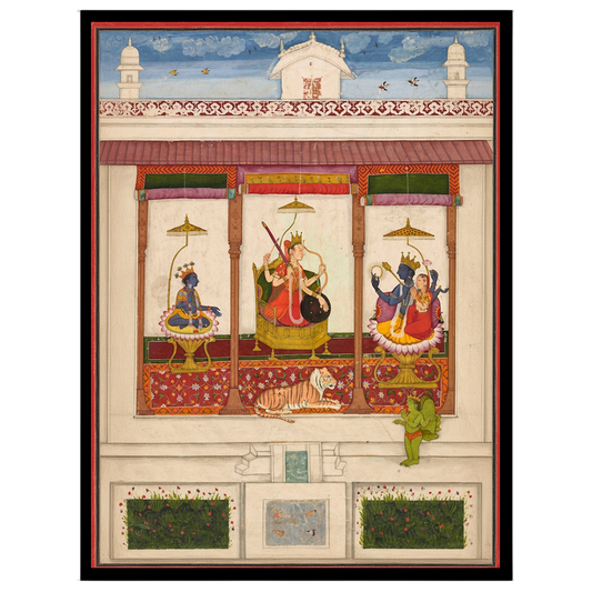 Experience the divine balance of power with this exquisite Indo-Mughal artwork depicting the cosmic for haven