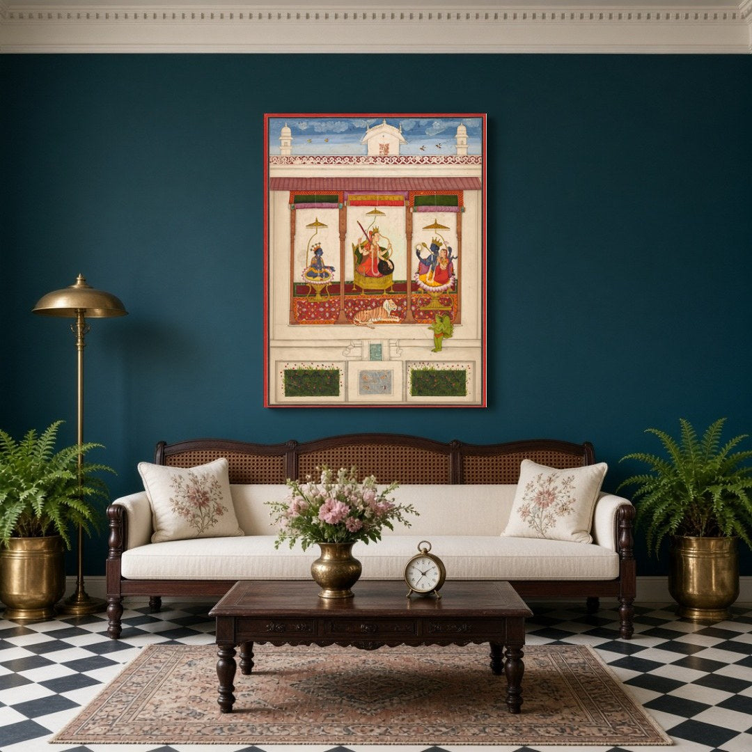 Experience the divine balance of power with this exquisite Indo-Mughal artwork depicting the cosmic for Living Room