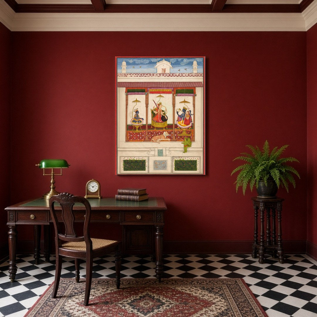 Experience the divine balance of power with this exquisite Indo-Mughal artwork depicting the cosmic for Study