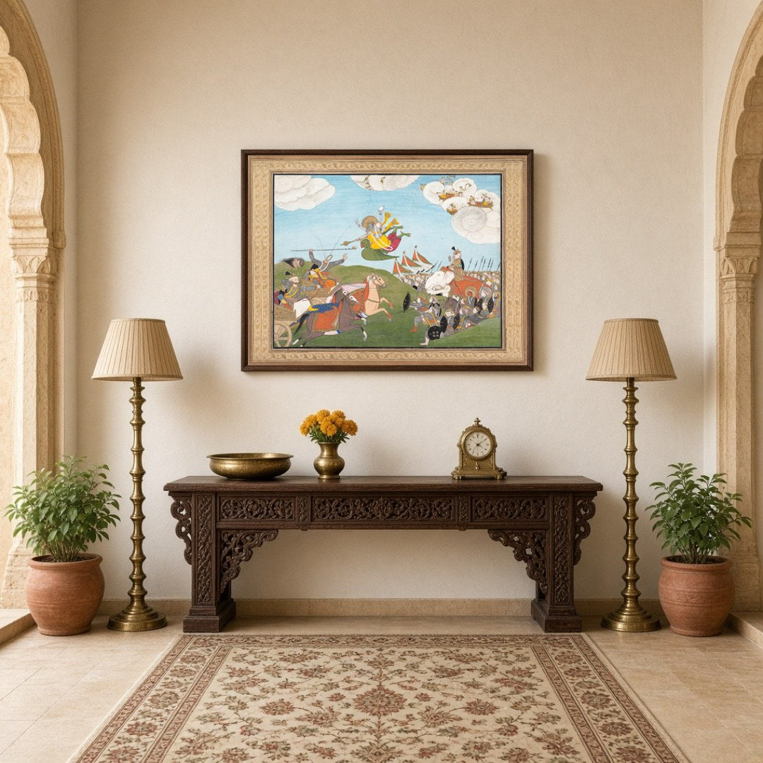 Experience the dynamic energy and rich storytelling of Indian mythology with this Pichwai art piece for Hallway
