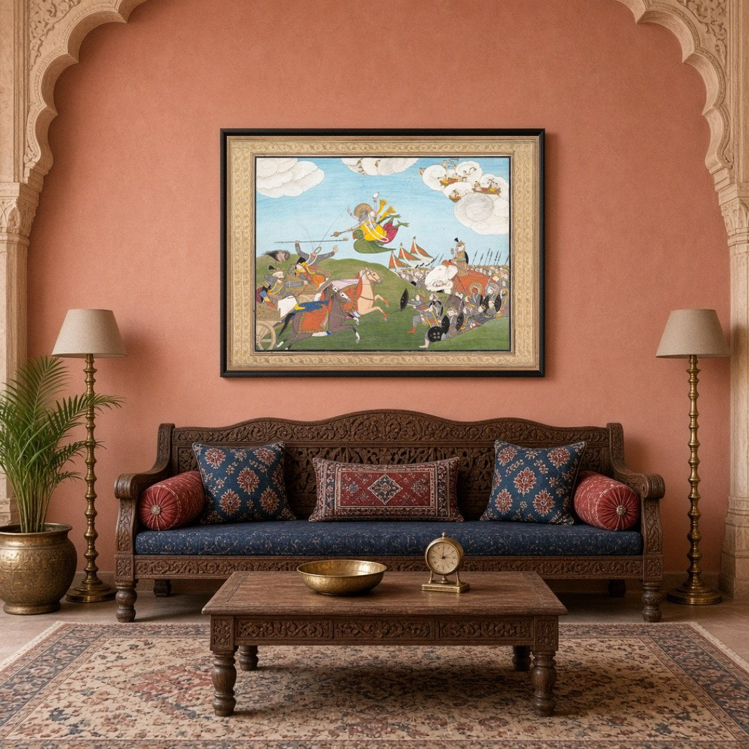 Experience the dynamic energy and rich storytelling of Indian mythology with this Pichwai art piece for Living Room
