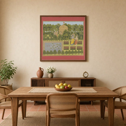 Immerse yourself in the serene beauty of this exquisite artwork, where Radha and Krishna grace a for Dining
