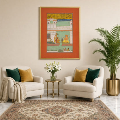 Capture the essence of divine tranquility with 'Divine Vishnu Amidst Palace Harmony,' a stunning for Sitting Lounge