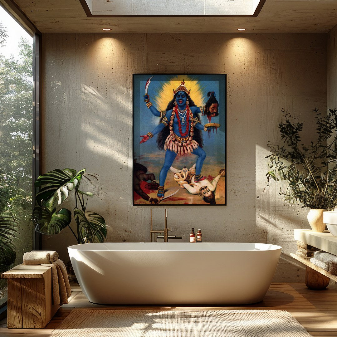 Immerse yourself in this captivating depiction of a divine warrior goddess, masterfully portrayed for Bathroom