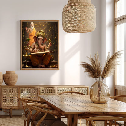 This captivating artwork portrays Lord Ganesha immersed in the art of writing, under the guidance for Extra Kitchen