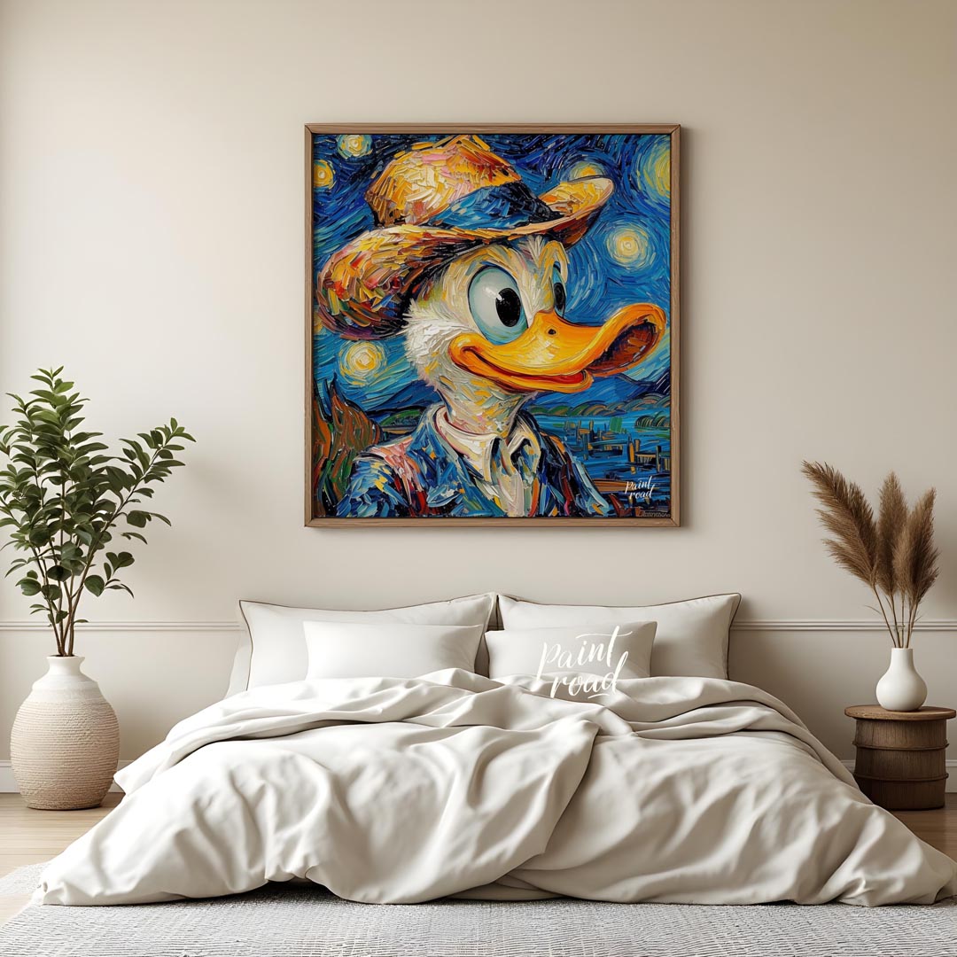 This imaginative and whimsical artwork reinterprets the beloved character Donald Duck in the distin… for bedroom