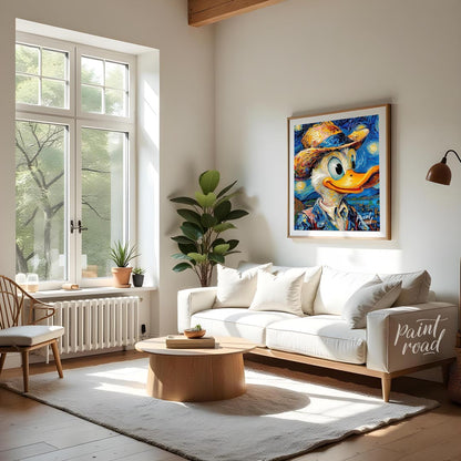 This imaginative and whimsical artwork reinterprets the beloved character Donald Duck in the distin… for living room