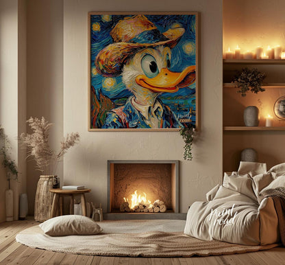 This imaginative and whimsical artwork reinterprets the beloved character Donald Duck in the distin… for living room