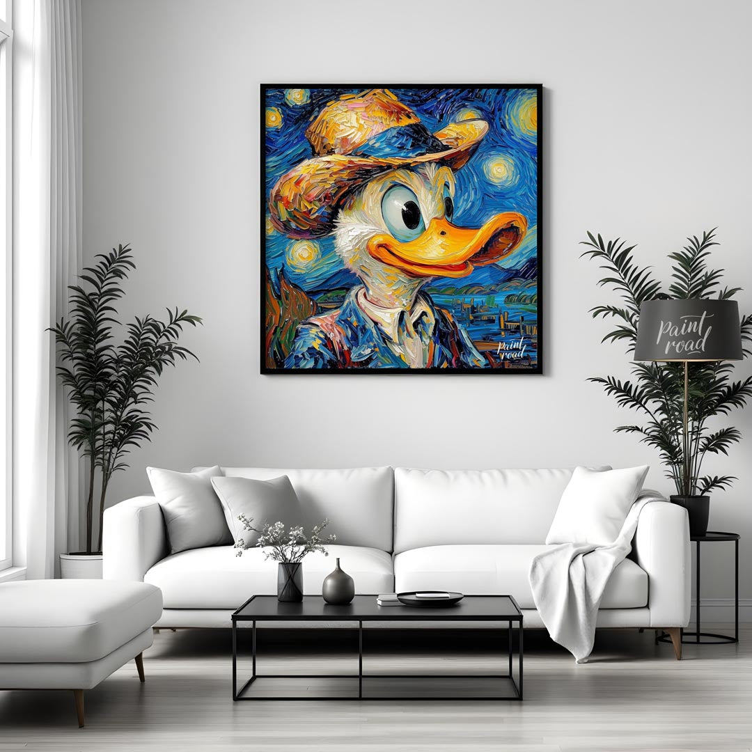 This imaginative and whimsical artwork reinterprets the beloved character Donald Duck in the distin… for living room