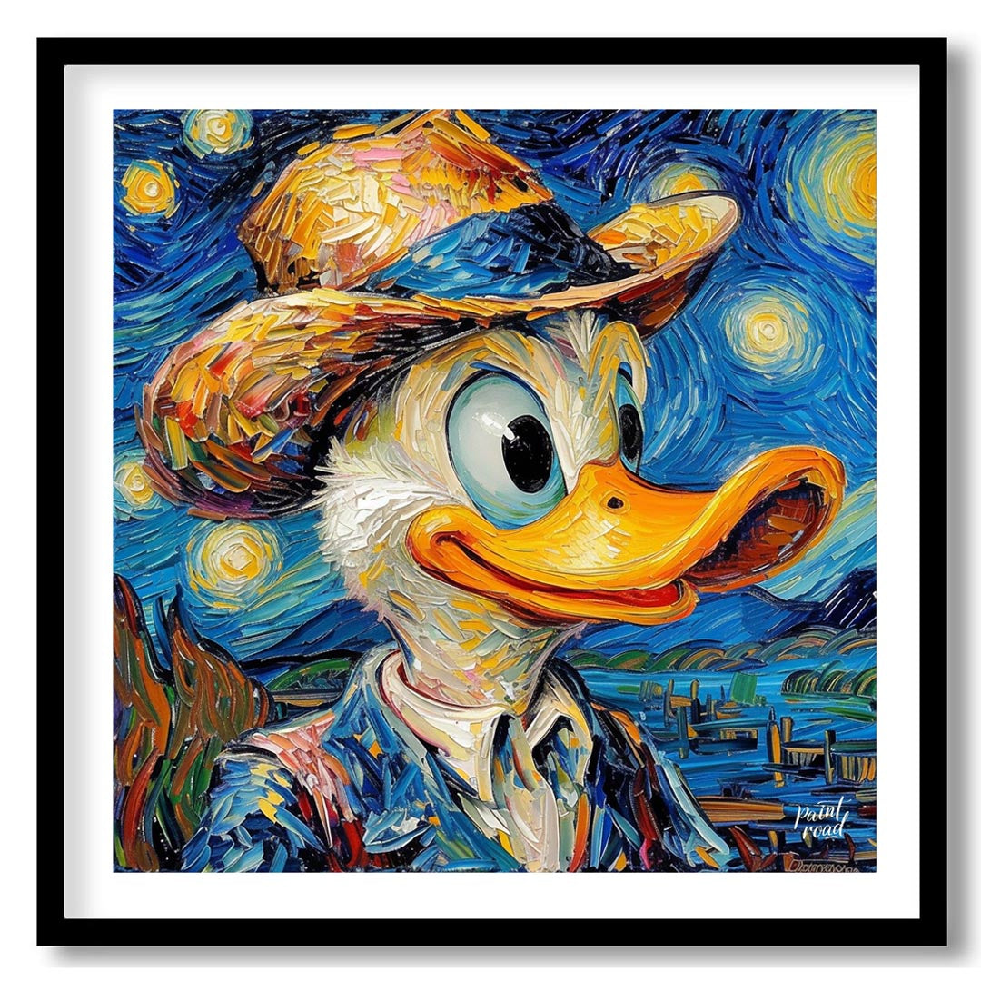 This imaginative and whimsical artwork reinterprets the beloved character Donald Duck in the distin… for retreat