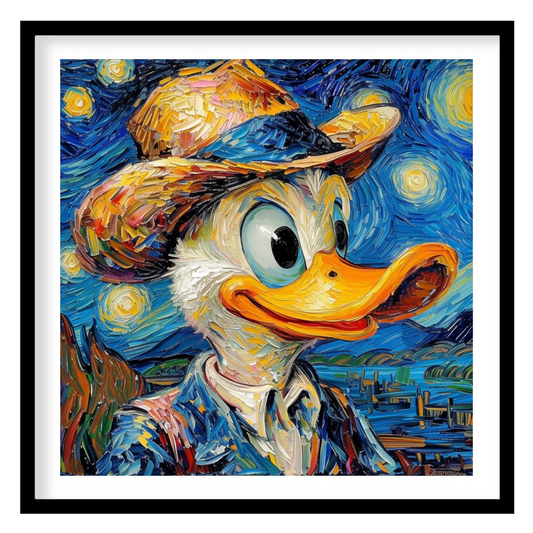 This imaginative and whimsical artwork reinterprets the beloved character Donald Duck in the distin… for retreat