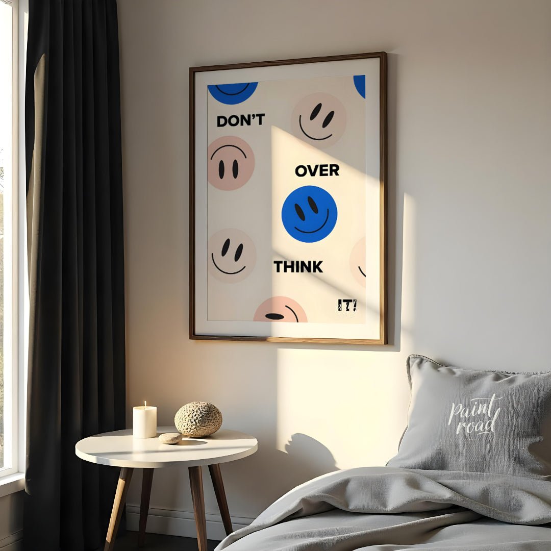 This cheerful and encouraging design features a playful arrangement of blue and light pink smiley f… for bedroom
