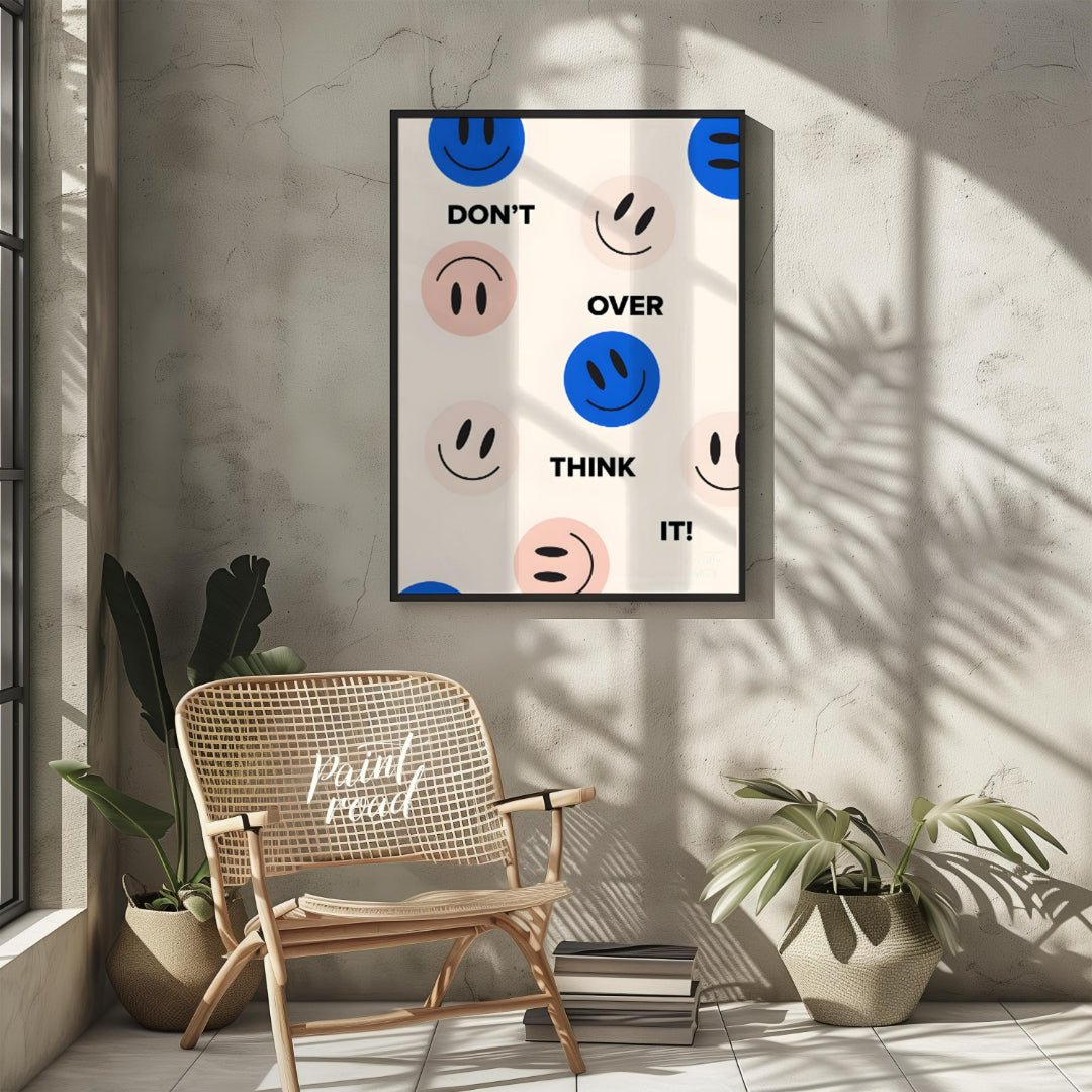This cheerful and encouraging design features a playful arrangement of blue and light pink smiley f… for living room