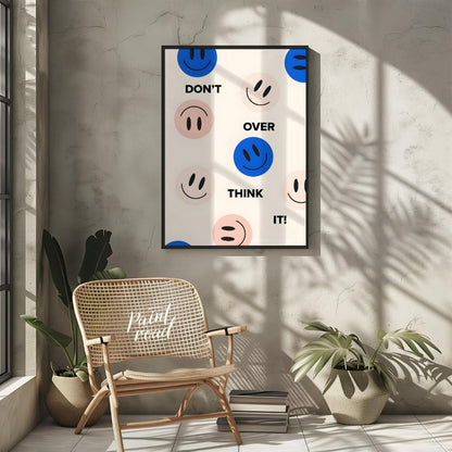 This cheerful and encouraging design features a playful arrangement of blue and light pink smiley f… for living room