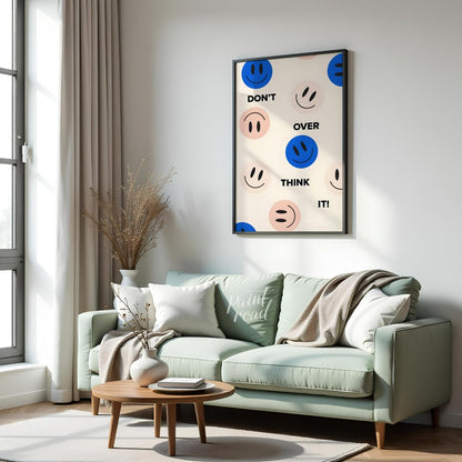 This cheerful and encouraging design features a playful arrangement of blue and light pink smiley f… for living room