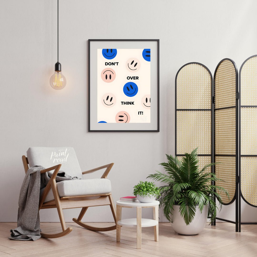 This cheerful and encouraging design features a playful arrangement of blue and light pink smiley f… for living room