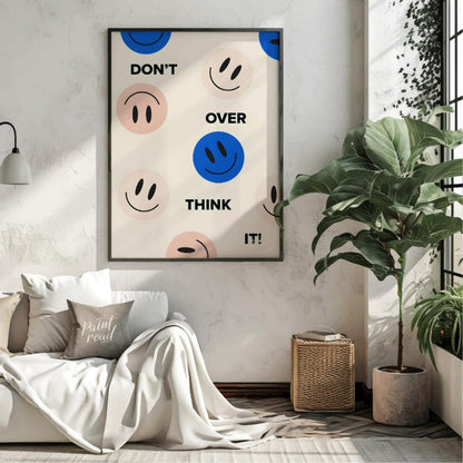 This cheerful and encouraging design features a playful arrangement of blue and light pink smiley f… for living room