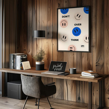 This cheerful and encouraging design features a playful arrangement of blue and light pink smiley f… for office