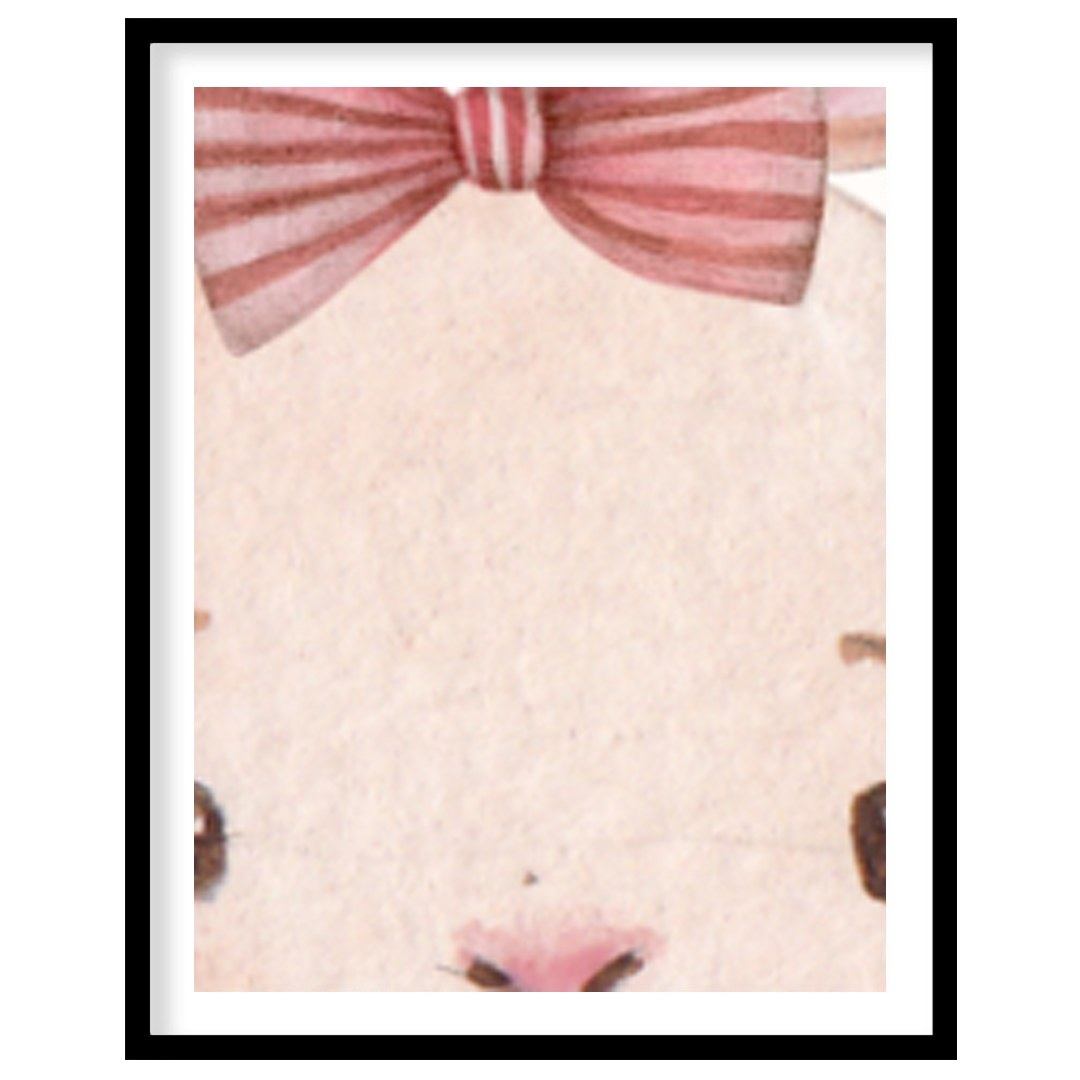 This enchanting watercolor illustration features an adorable, light pink bunny with long, soft ears… for space