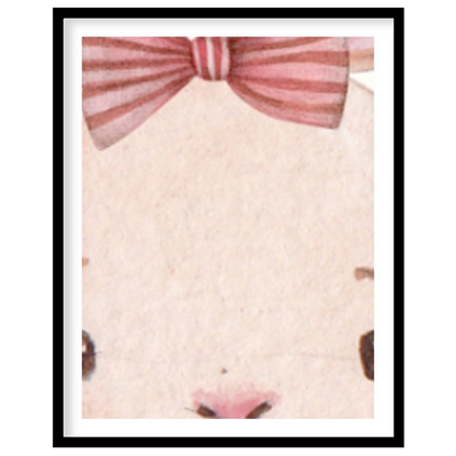 This enchanting watercolor illustration features an adorable, light pink bunny with long, soft ears… for space