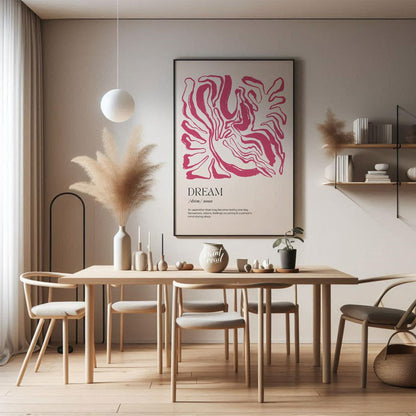 This sophisticated art print, titled “DREAM,” combines a powerful word with an intriguing abstract … for dining room