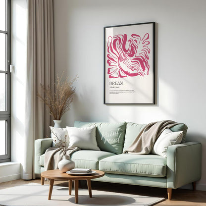 This sophisticated art print, titled “DREAM,” combines a powerful word with an intriguing abstract … for living room