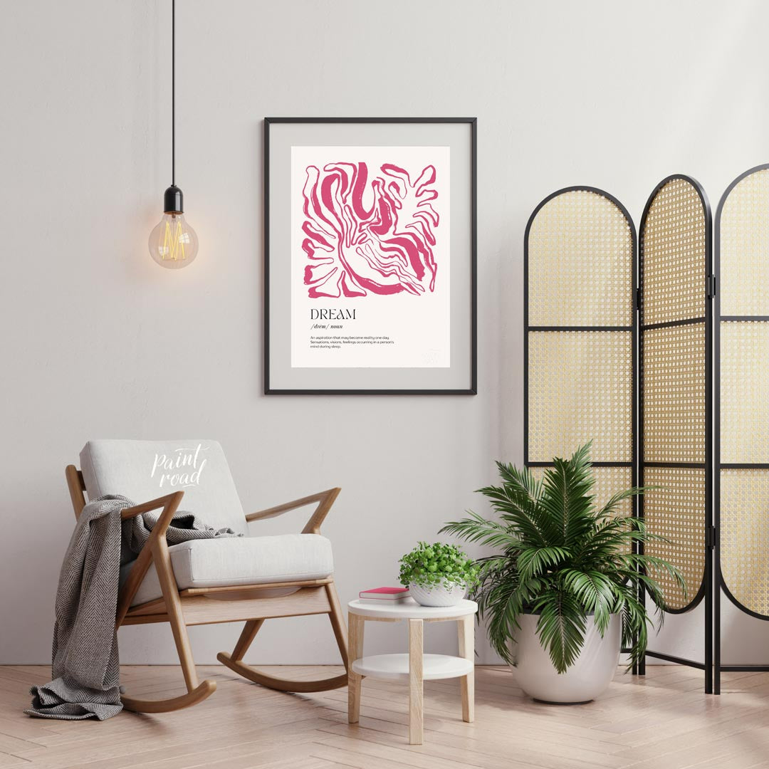 This sophisticated art print, titled “DREAM,” combines a powerful word with an intriguing abstract … for living room