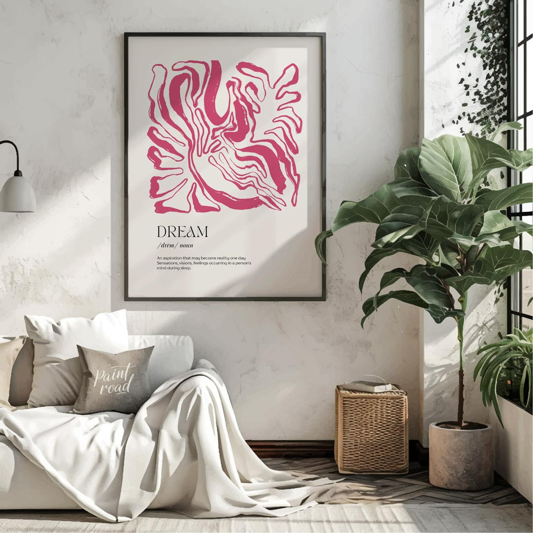 This sophisticated art print, titled “DREAM,” combines a powerful word with an intriguing abstract … for living room