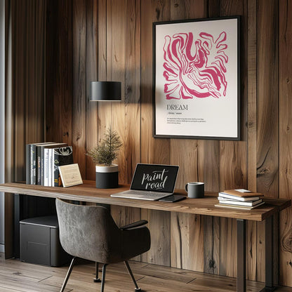 This sophisticated art print, titled “DREAM,” combines a powerful word with an intriguing abstract … for office