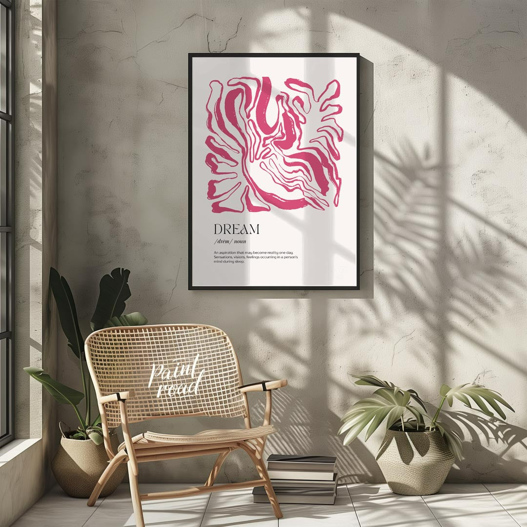 This sophisticated art print, titled “DREAM,” combines a powerful word with an intriguing abstract … for other