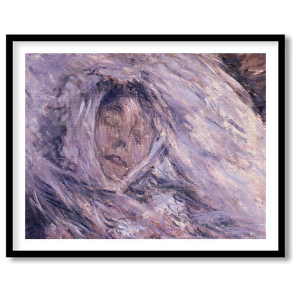 This enchanting piece captures a serene visage enveloped in ethereal hues of purple and muted gray, for lovely-house